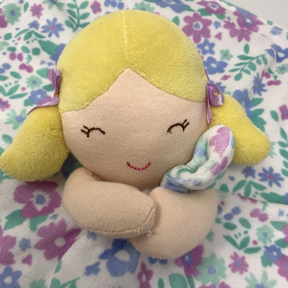 Carter's Security Blanket Lovey Blonde Girl Babydoll‎ Pigtails Dainty Floral